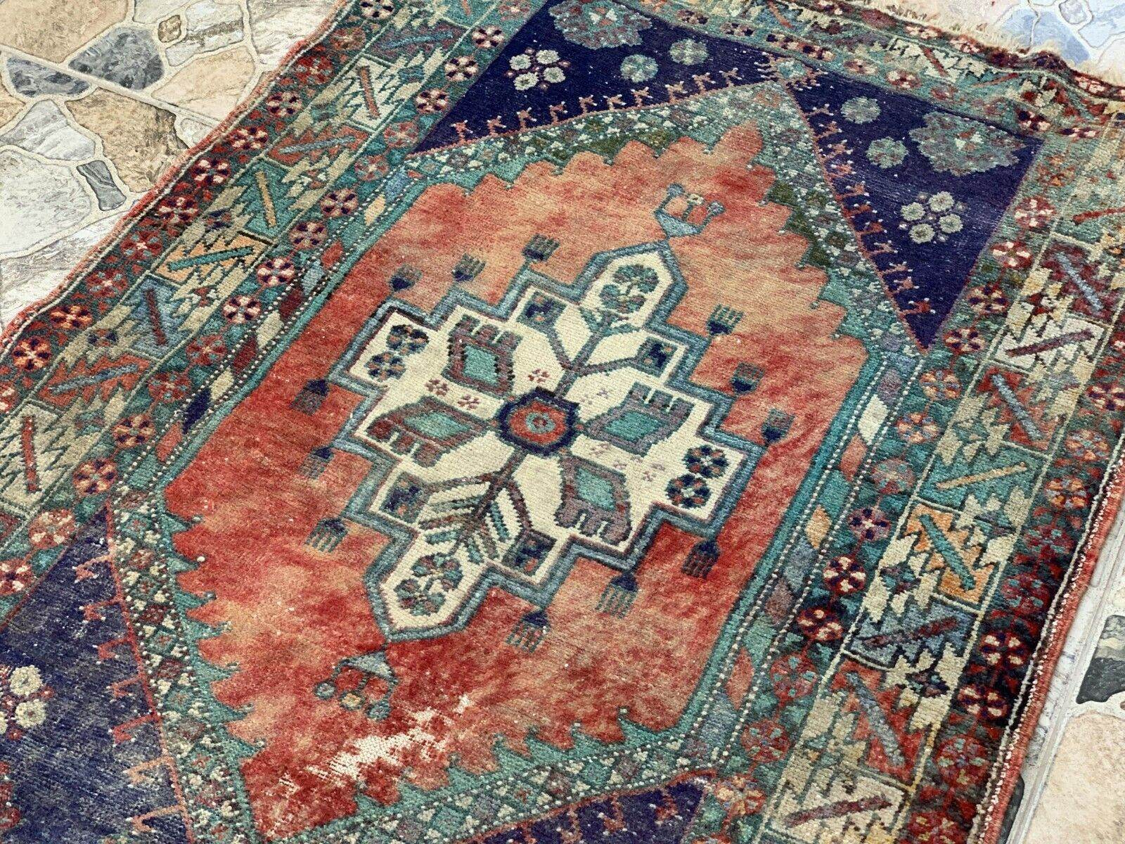 Vintage Turkish Rug | Tribal Wool Handmade Farmhouse Antique Twin 3.4ftx9.8 ft