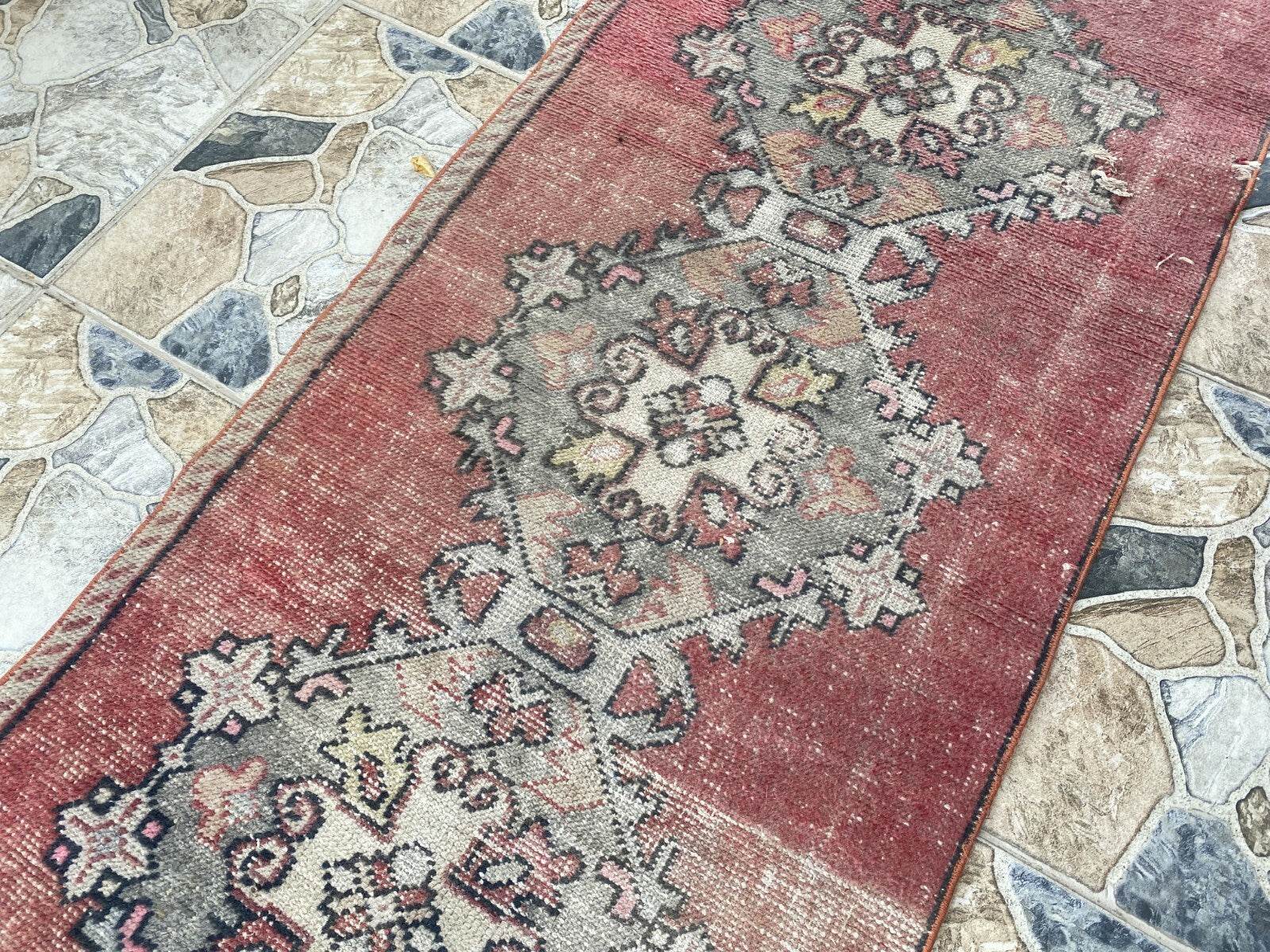 Vintage Turkish Rug | Tribal Farmhouse Handmade Wool Antique Carpet 2.2ftx8.1 ft