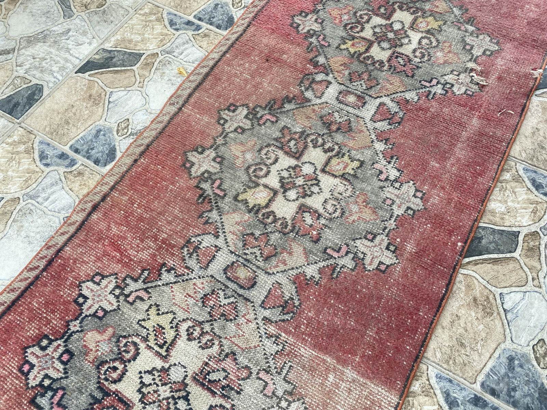 Vintage Turkish Rug | Tribal Farmhouse Handmade Wool Antique Carpet 2.2ftx8.1 ft