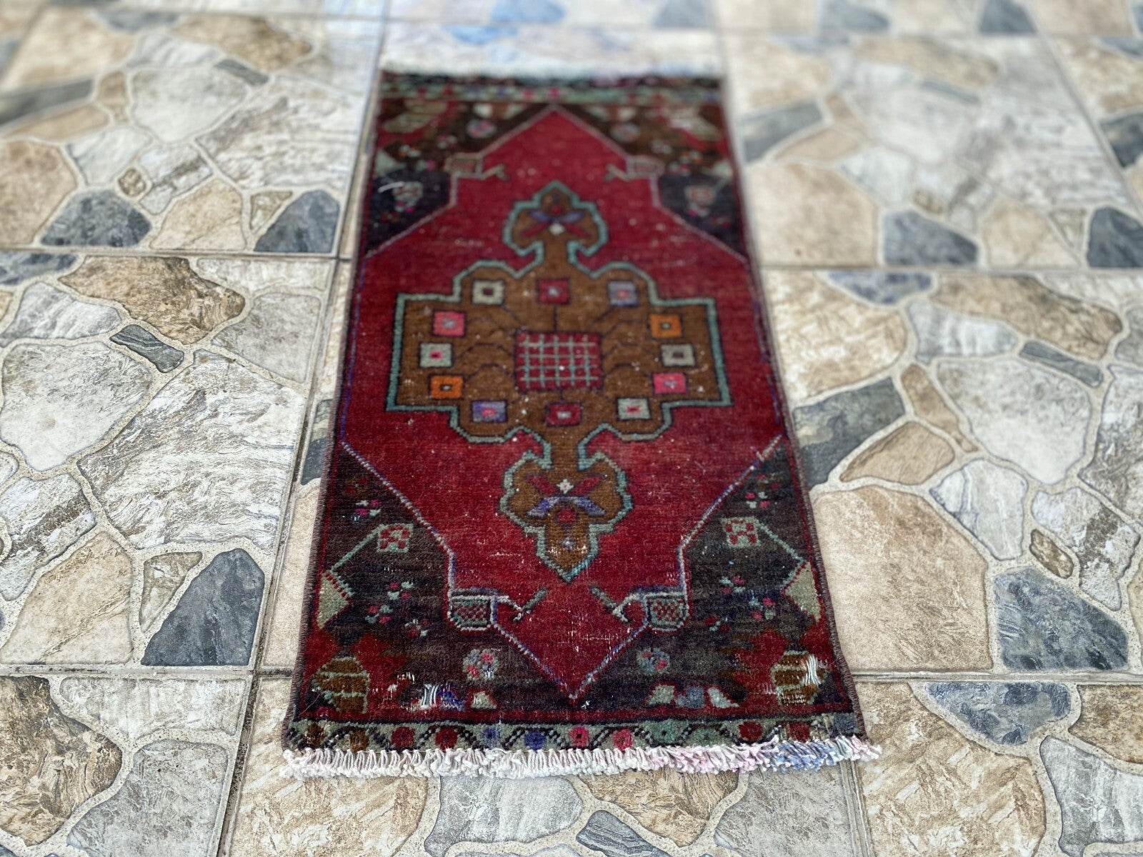 Handmade Turkish Vintage Rug | 1970s Tribal Wool Farmhouse Antique Small Carpet