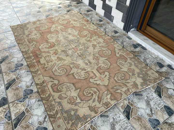 Vintage Rug | Antique Wool Farmhouse Anatolian Area Handmade Turkish 4.3x6.8ft