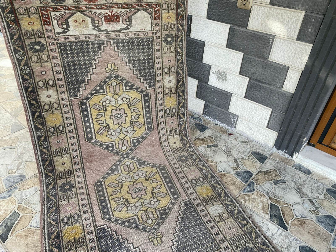 Geometric Turkish Vintage Rug | Handwoven Anatolian Area 1960s Wool Authentic