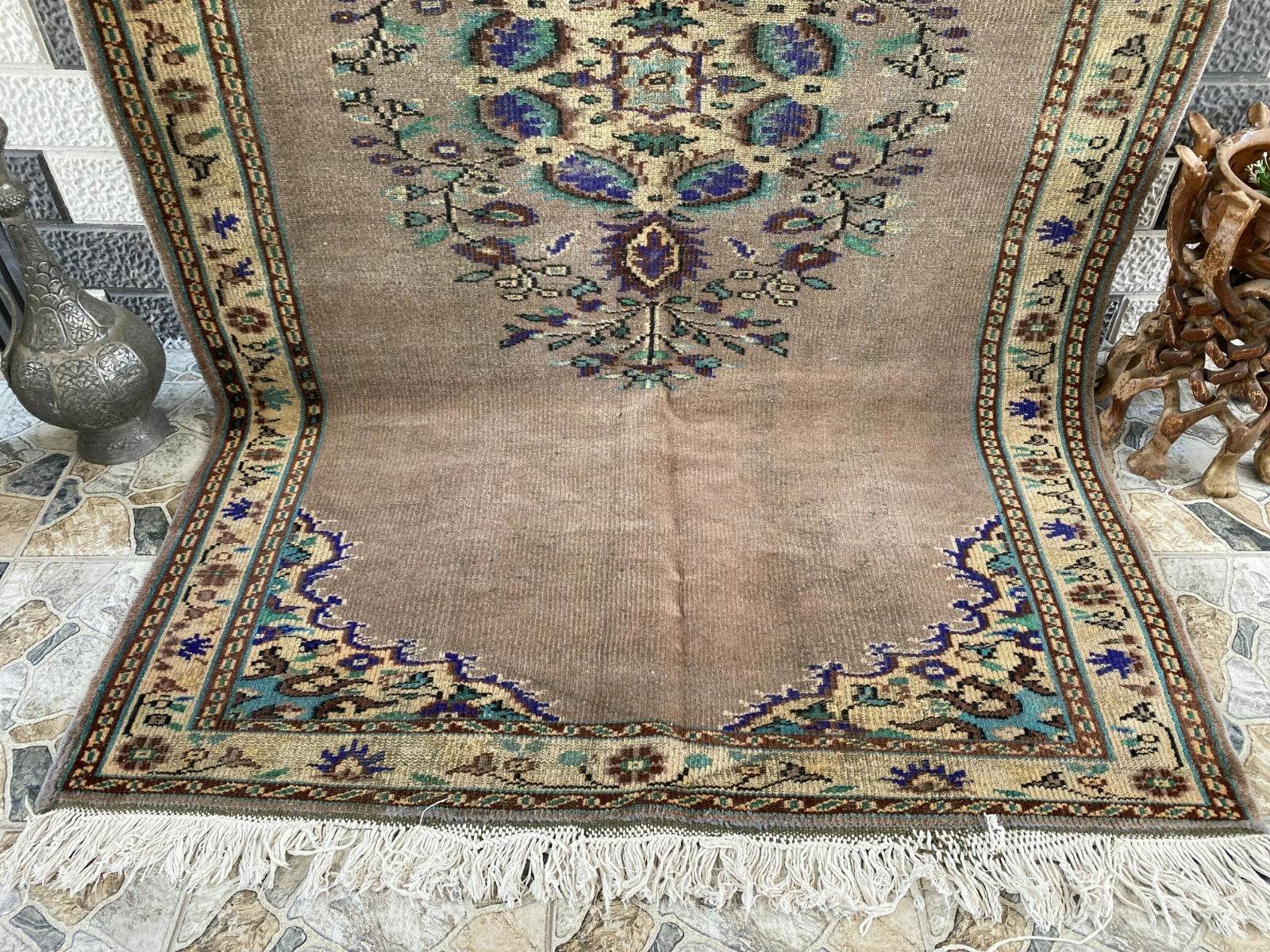 Vintage Turkish Rug | 5.4 x 8.7 ft Hand-Knotted Wool Faded Pastel Anatolian Rug