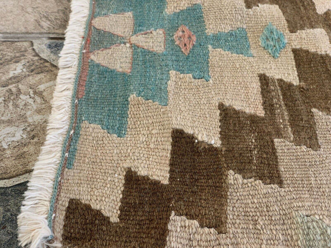 Anatolian Kilim Vintage Geometric Turkish Tribal Oushak Wool Area Rug 5.1x6.2 ft