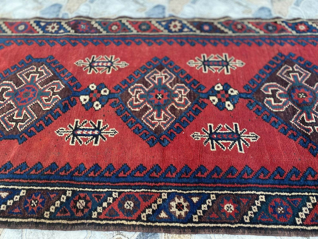 Geometric Turkish Vintage Rug,Farmhouse Handmade Anatolian Village Rug 2.6x9.8Ft
