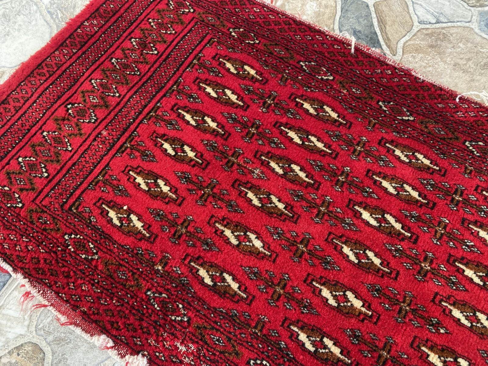 Vintage Afghan Rug - Wool Handmade Bohemian Distressed Farmhouse Small Rug 2x3