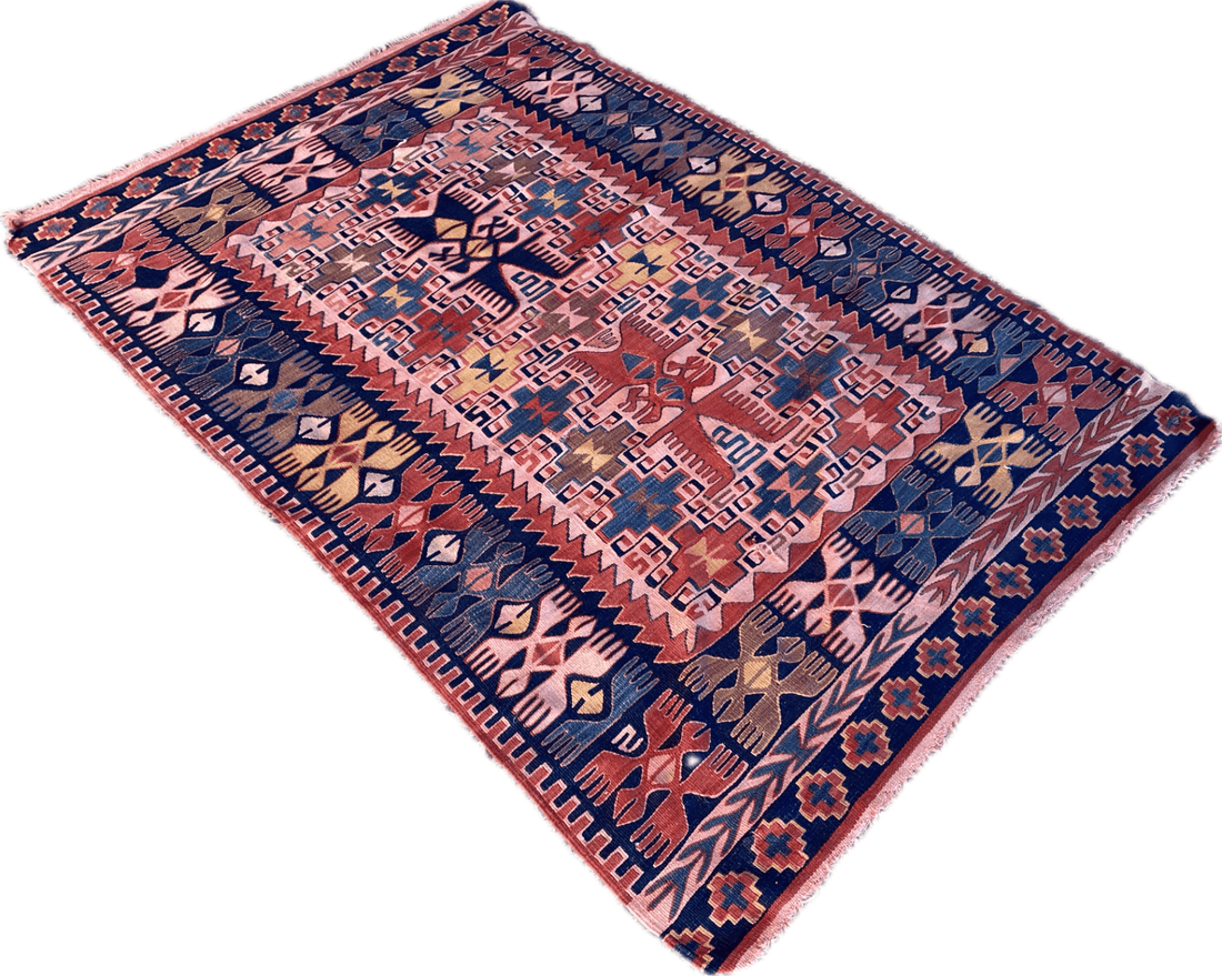 Vintage Anatolian Kilim Rug | 1970s Turkish Hand-Knotted Wool Farmhouse Area Rug