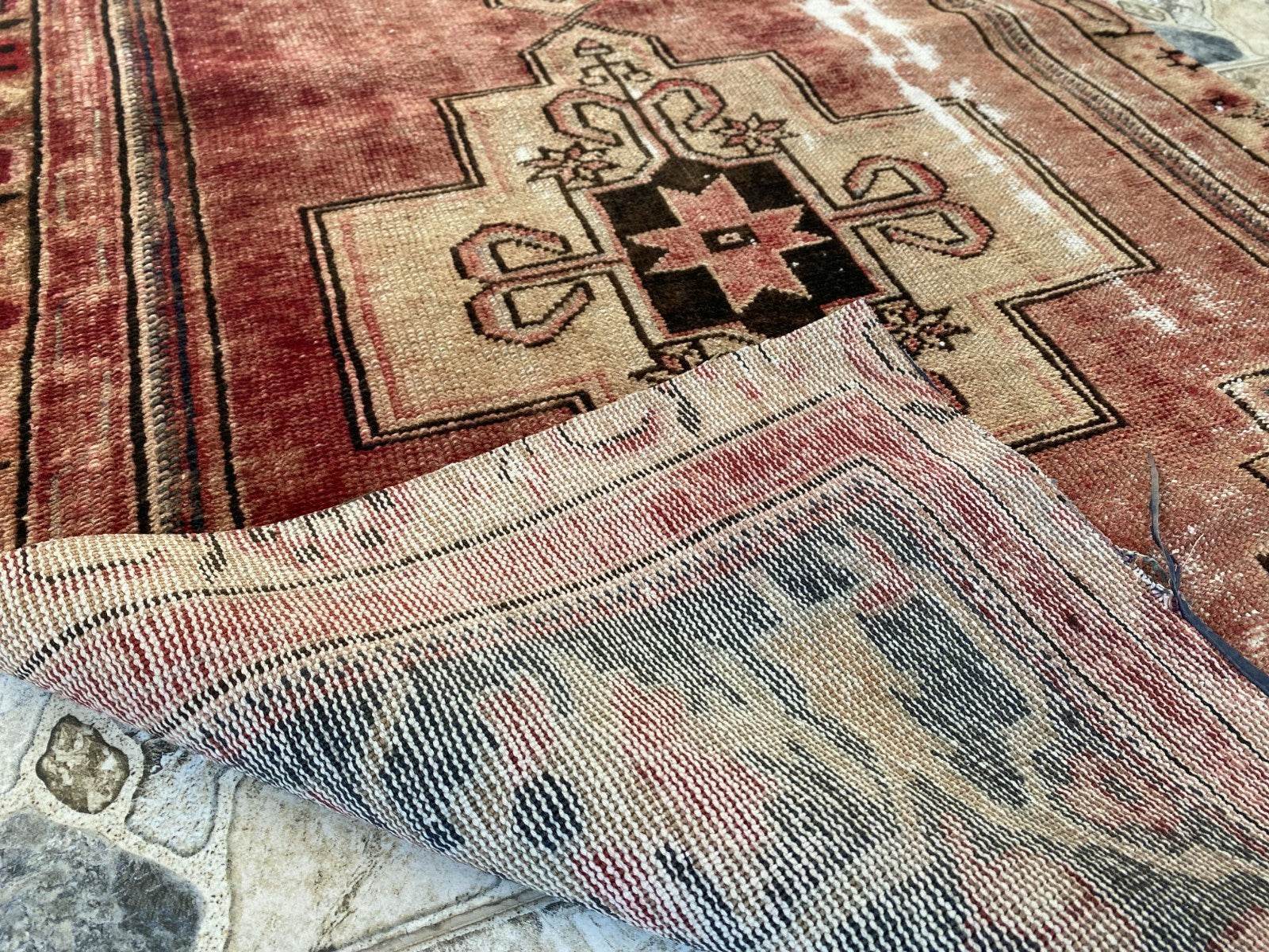 Vintage Anatolian Area Rug | 3.0x6.7 ft Hand-Knotted Wool Faded Rustic Geometric