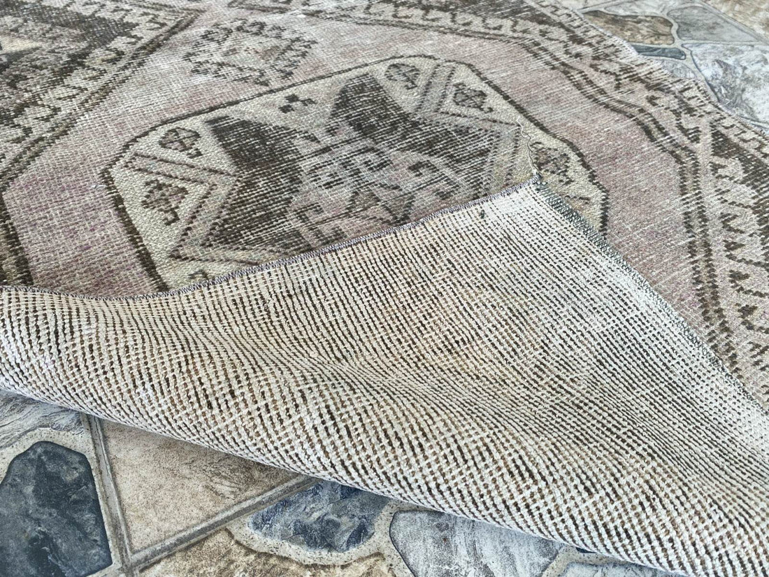 Vintage Handmade Turkish Runner Rug, 2.6x8.5 ft Brown Tribal Wool Hallway Carpet