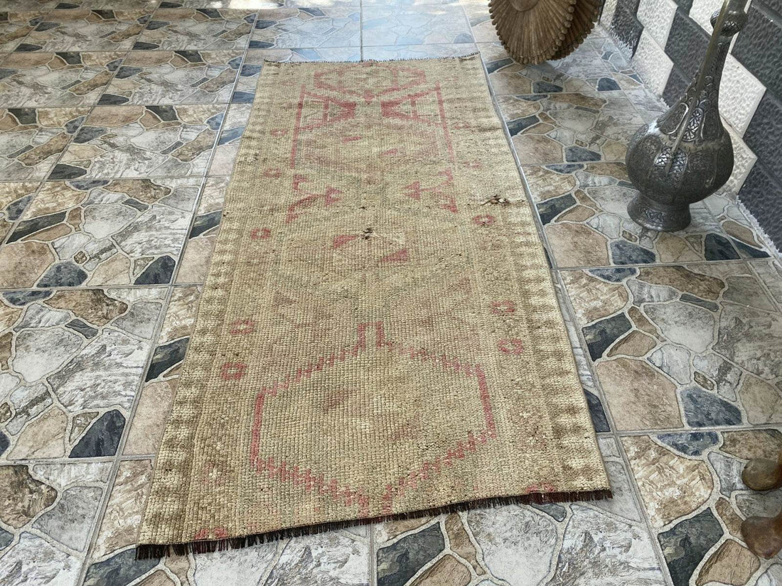 Vintage Rug | Wool Runner Antique Farmhouse Anatolian Handmade Turkish Rug 2x6ft