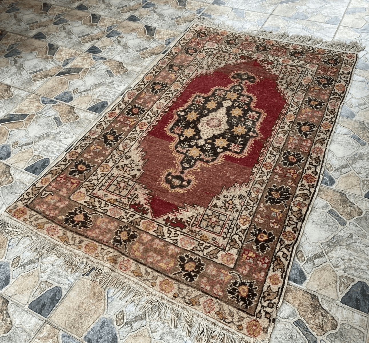 Pre 1930’s ANTIQUE ARMENIAN AREA RUG TRIBAL FARMHOUSE VINTAGE GEOMETRIC CARPET