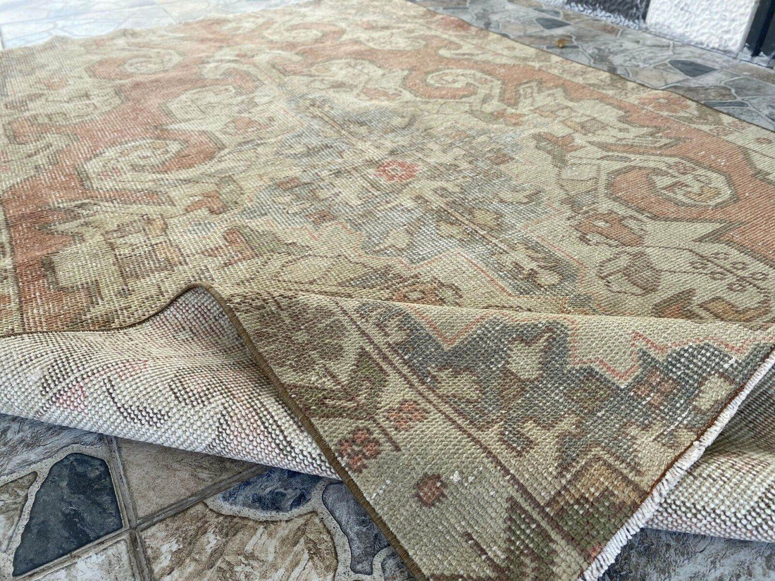 Vintage Rug | Antique Wool Farmhouse Anatolian Area Handmade Turkish 4.3x6.8ft