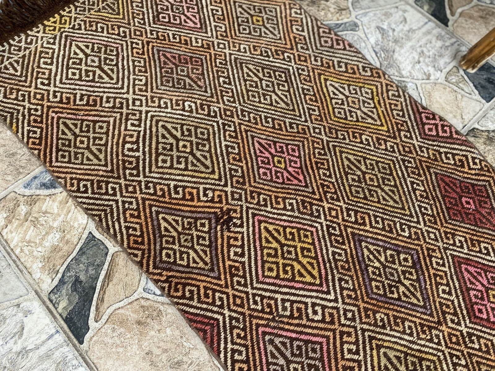 Vintage Turkish Oushak Rug, 1.8x3.7ft Red Handmade Wool Antique Tribal Small Rug