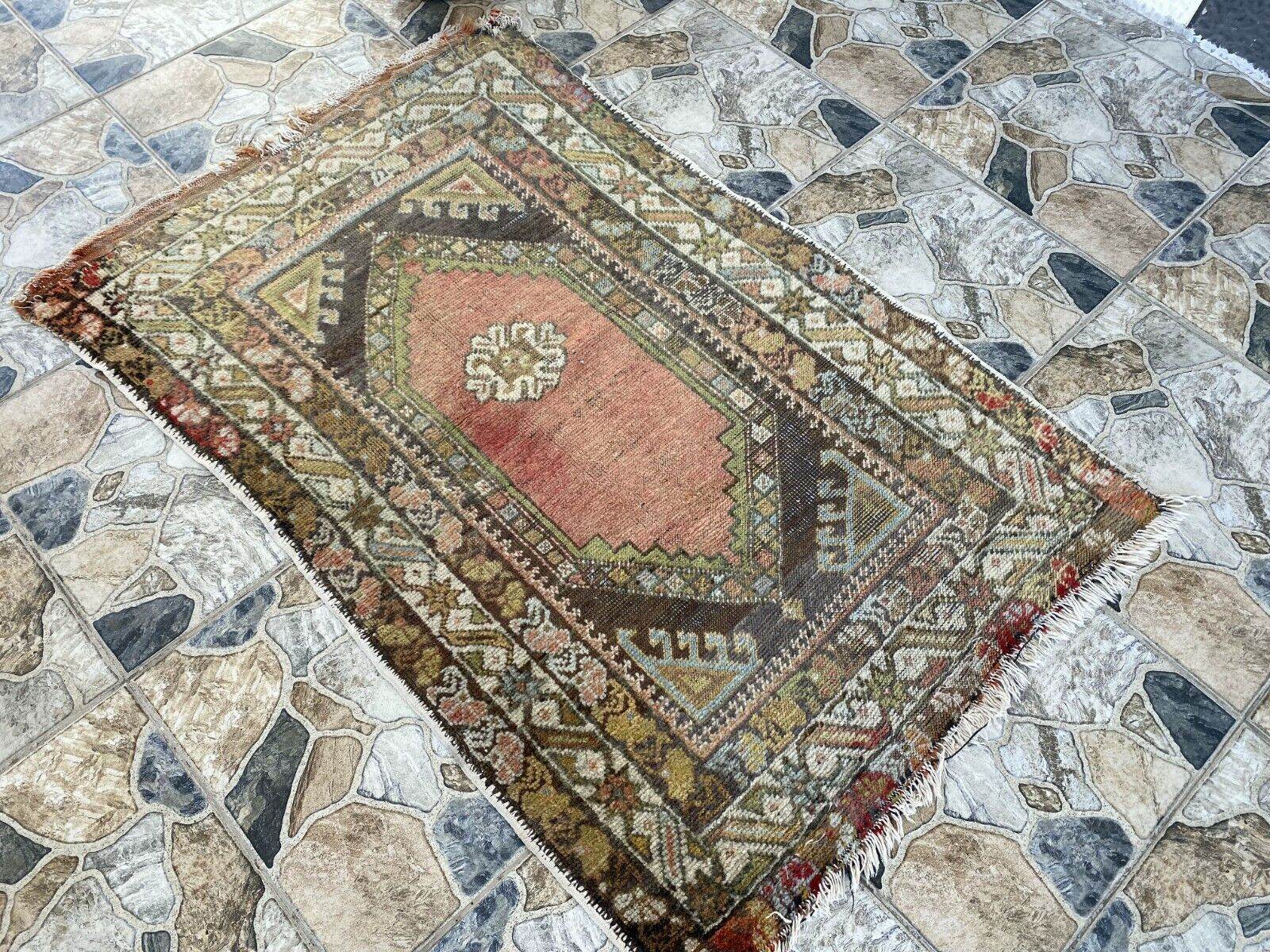 Vintage Turkish Wool Rug - 2 x 4 | Hand-Knotted Antique Oushak Anatolian Tribal