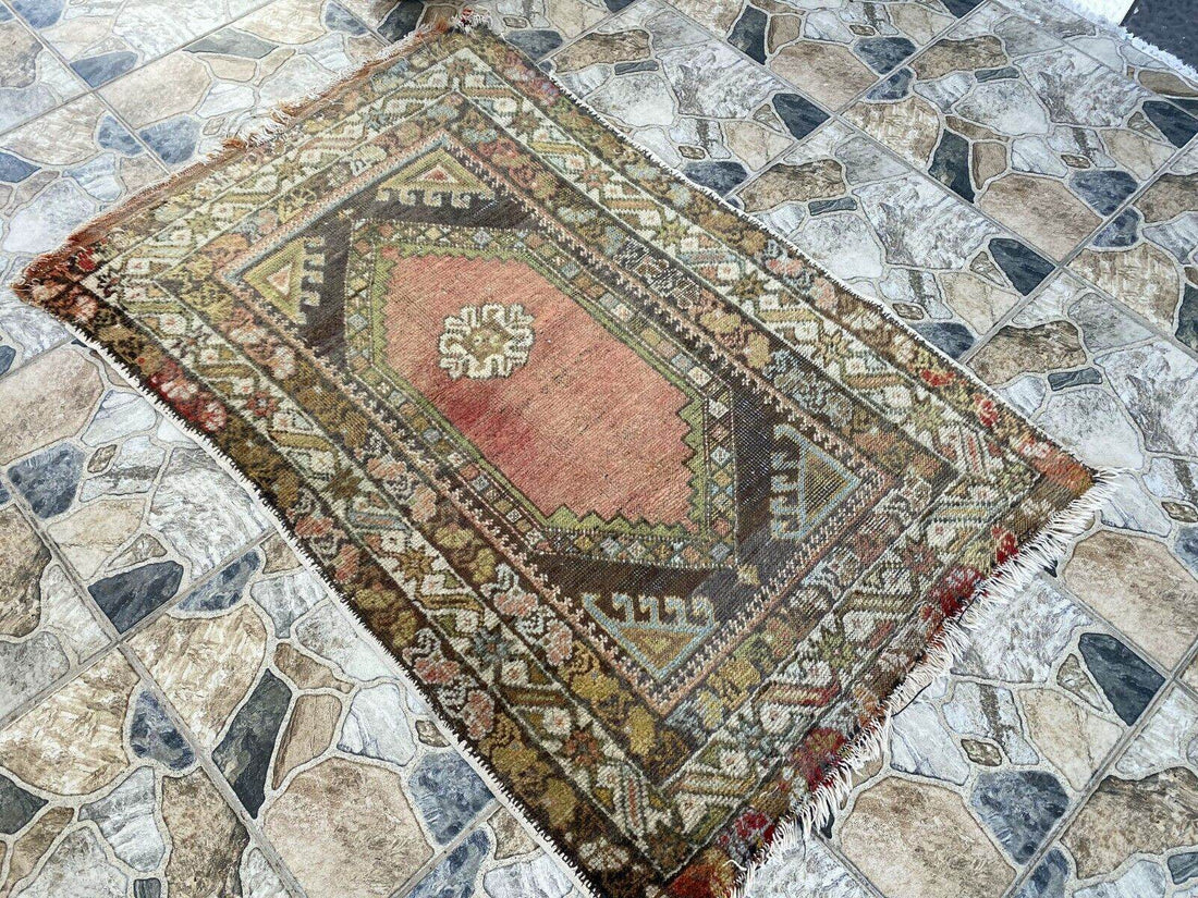 Vintage Turkish Wool Rug - 2 x 4 | Hand-Knotted Antique Oushak Anatolian Tribal