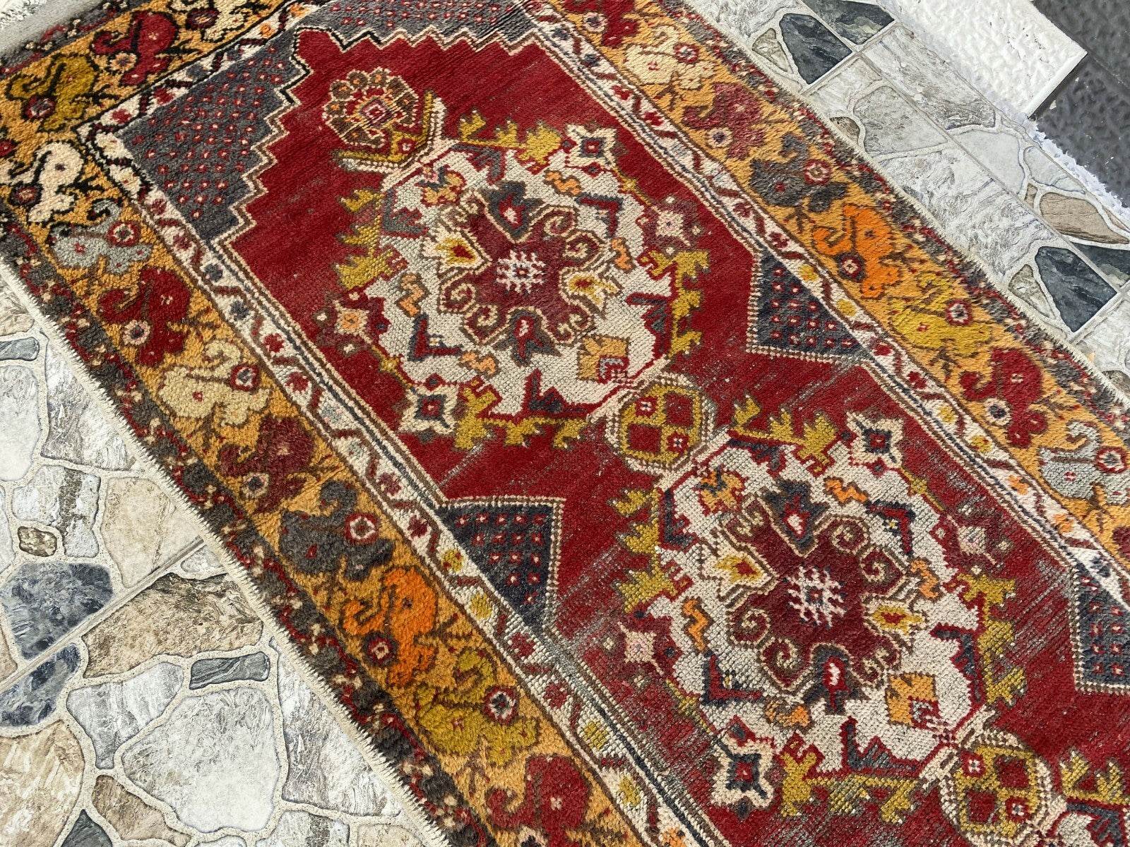 Vintage Turkish Wool Rug - Handmade Antique Red Oushak Kurdish Runner Rug 3x9 ft