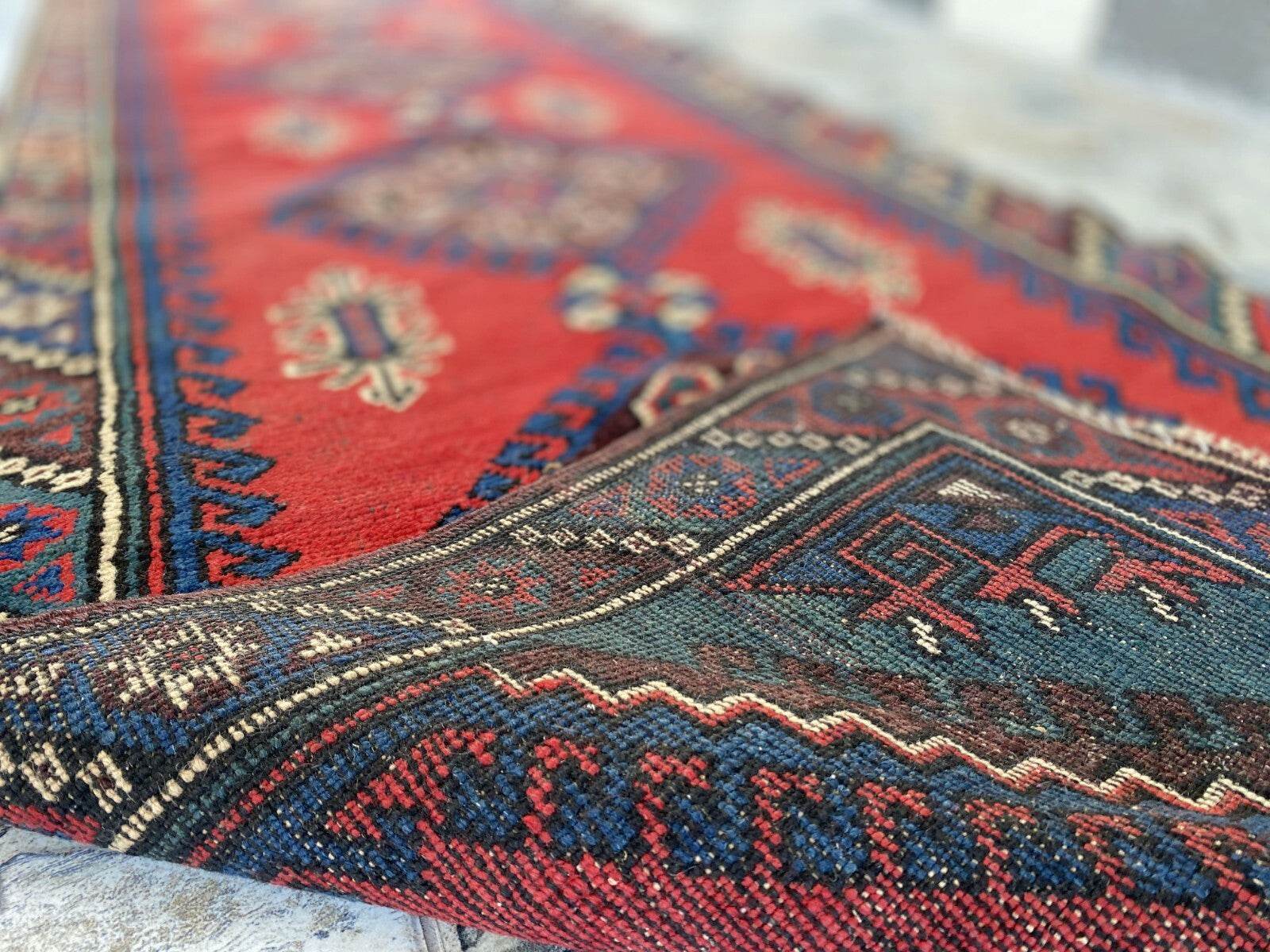 Geometric Turkish Vintage Rug,Farmhouse Handmade Anatolian Village Rug 2.6x9.8Ft