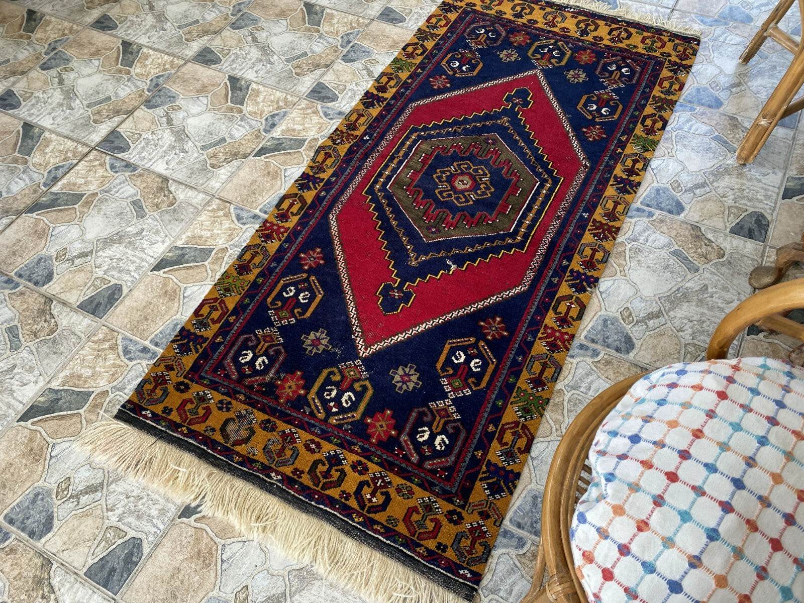 Turkish Vintage Rug,Geometric Farmhouse Antique Anatolian Village Rug 2.7x6 Ft