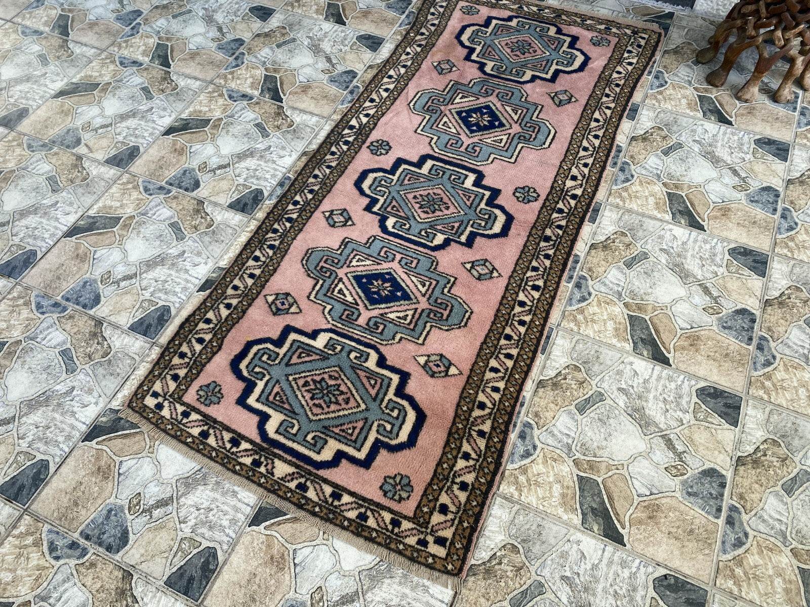 Vintage Rug | Farmhouse Antique Wool Anatolian Runner Handmade Turkish 2.7x6.3ft