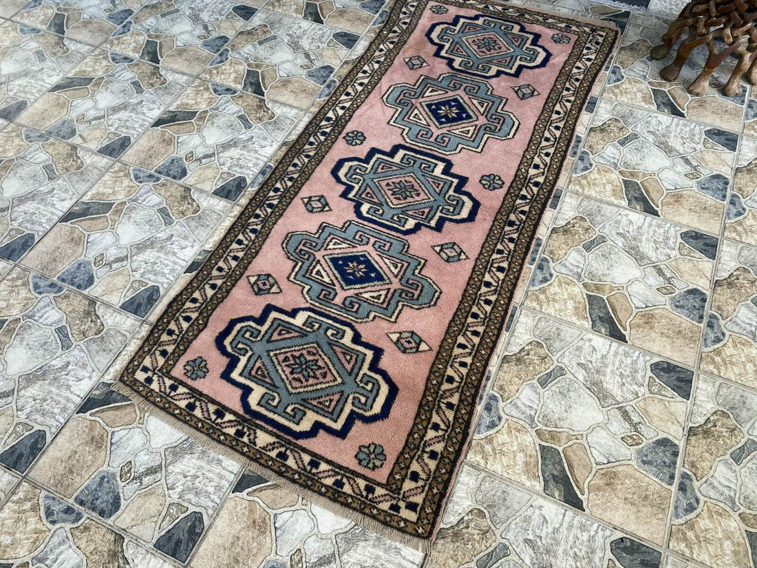 Vintage Rug | Farmhouse Antique Wool Anatolian Runner Handmade Turkish 2.7x6.3ft