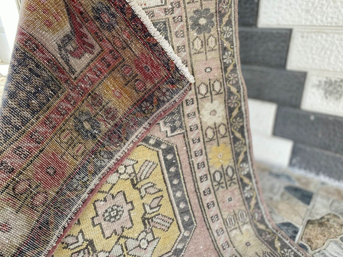 Geometric Turkish Vintage Rug | Handwoven Anatolian Area 1960s Wool Authentic