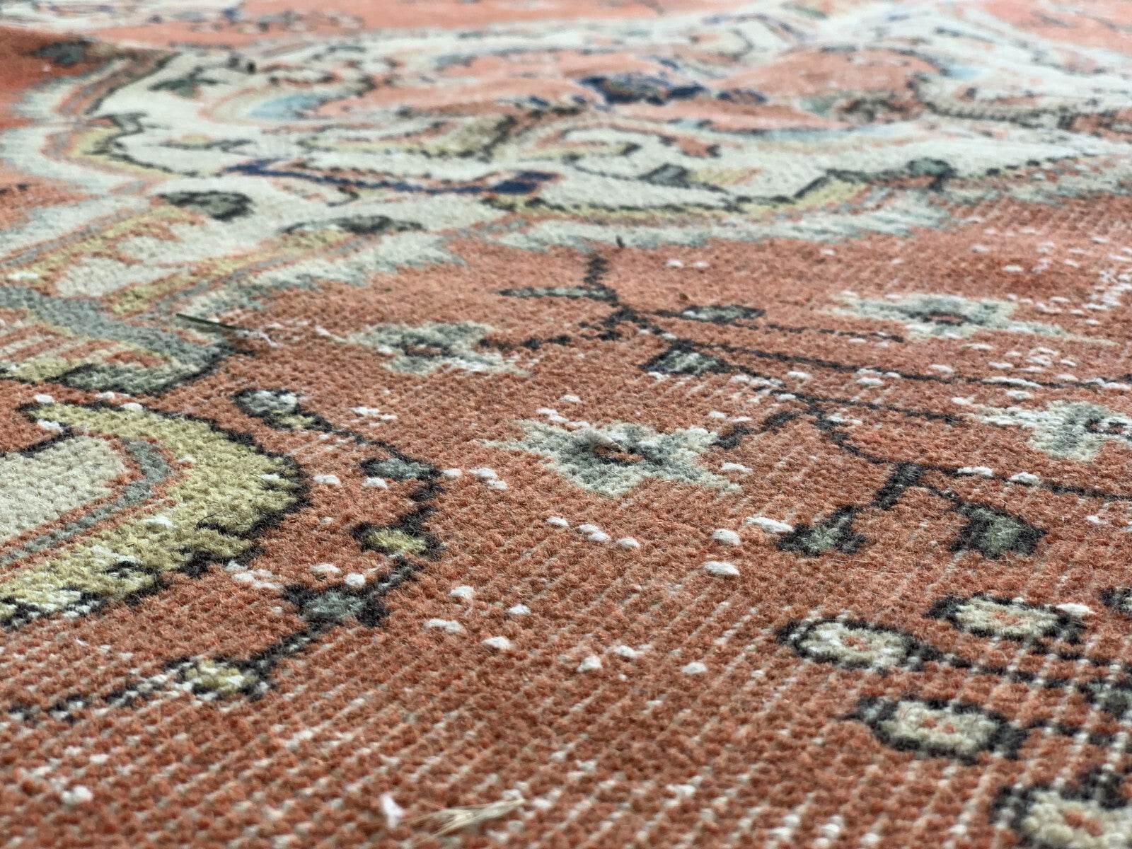 Vintage Rug, Turkish Oushak Wool Handmade Farmhouse Geometric Area Rug 3.6x6.8ft