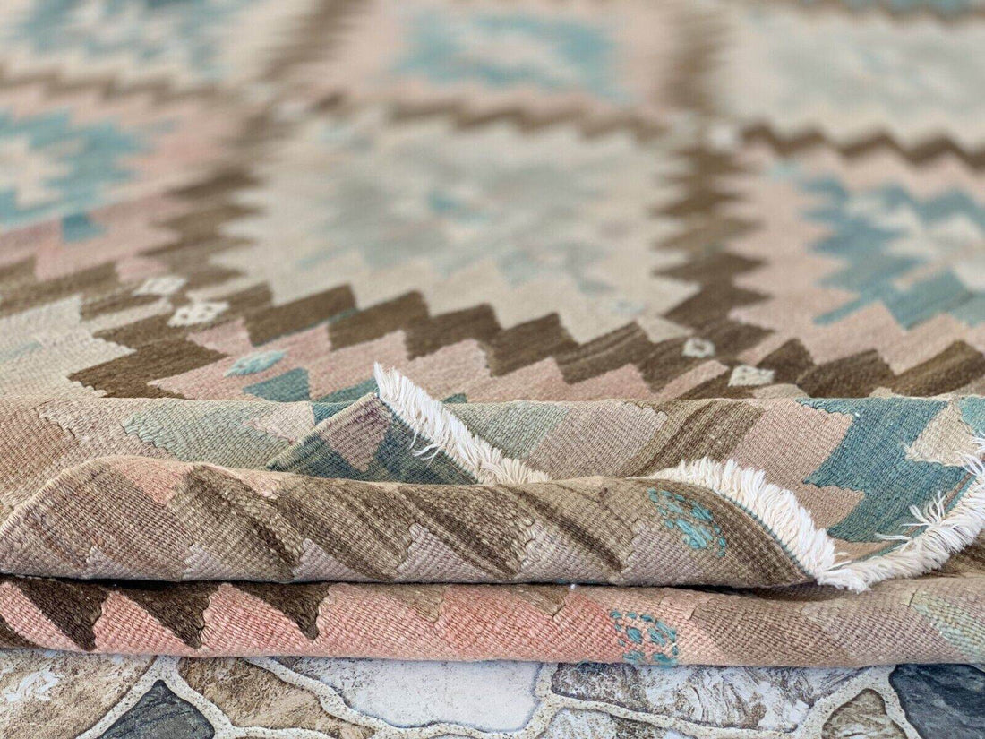 Anatolian Kilim Vintage Geometric Turkish Tribal Oushak Wool Area Rug 5.1x6.2 ft