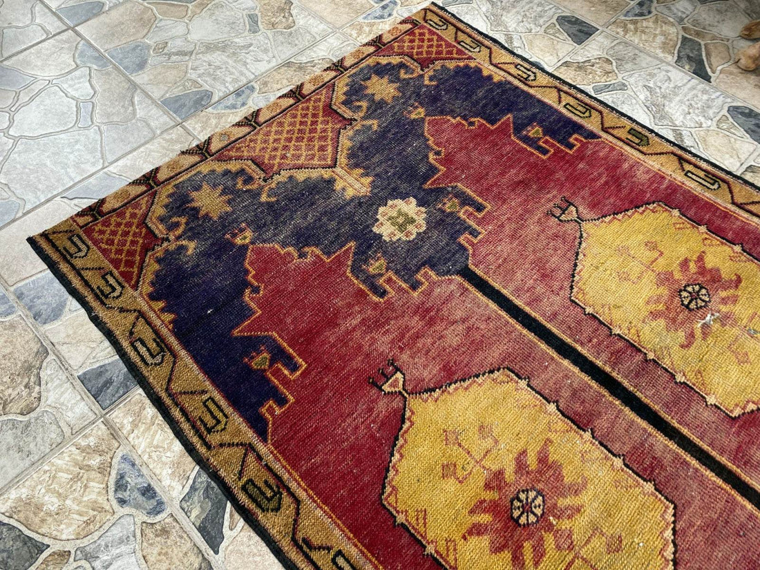 Vintage Turkish Rug | 3.5 x 5.8 ft Hand-Knotted Wool Geometric Anatolian Tribal