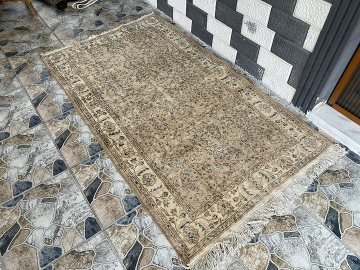 Vintage Turkish Rug | Anatolian Antique Wool Farmhouse Handmade Carpet 3.7x6.6ft