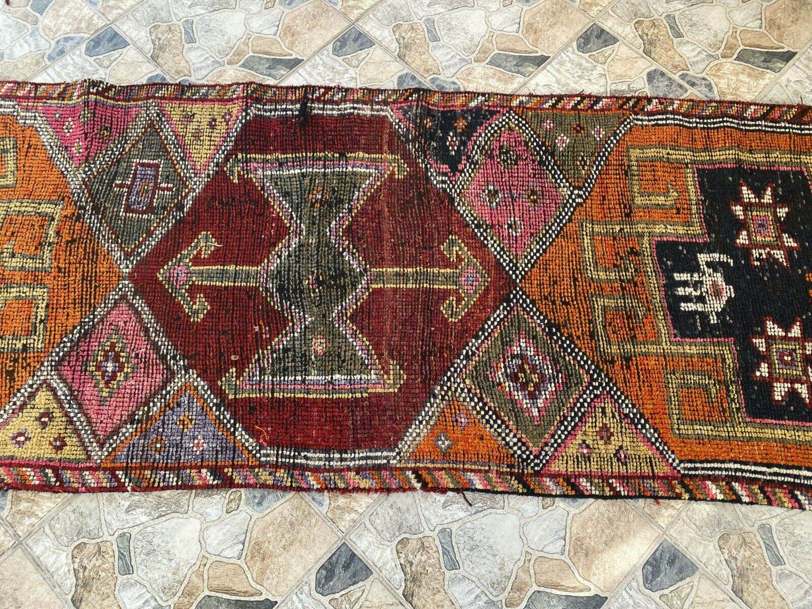 Vintage Kurdish Herki Rug | 1960s Turkish Anatolian Hand-Knotted Wool Runner Rug
