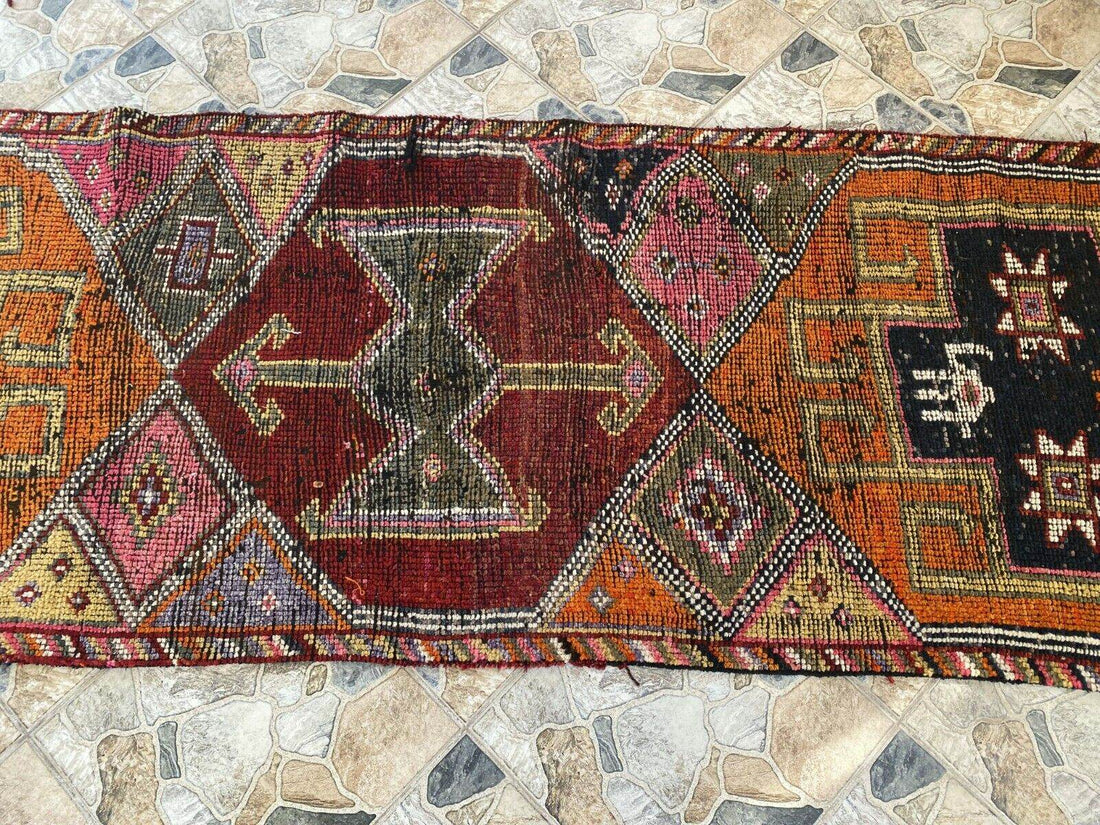 Vintage Kurdish Herki Rug | 1960s Turkish Anatolian Hand-Knotted Wool Runner Rug