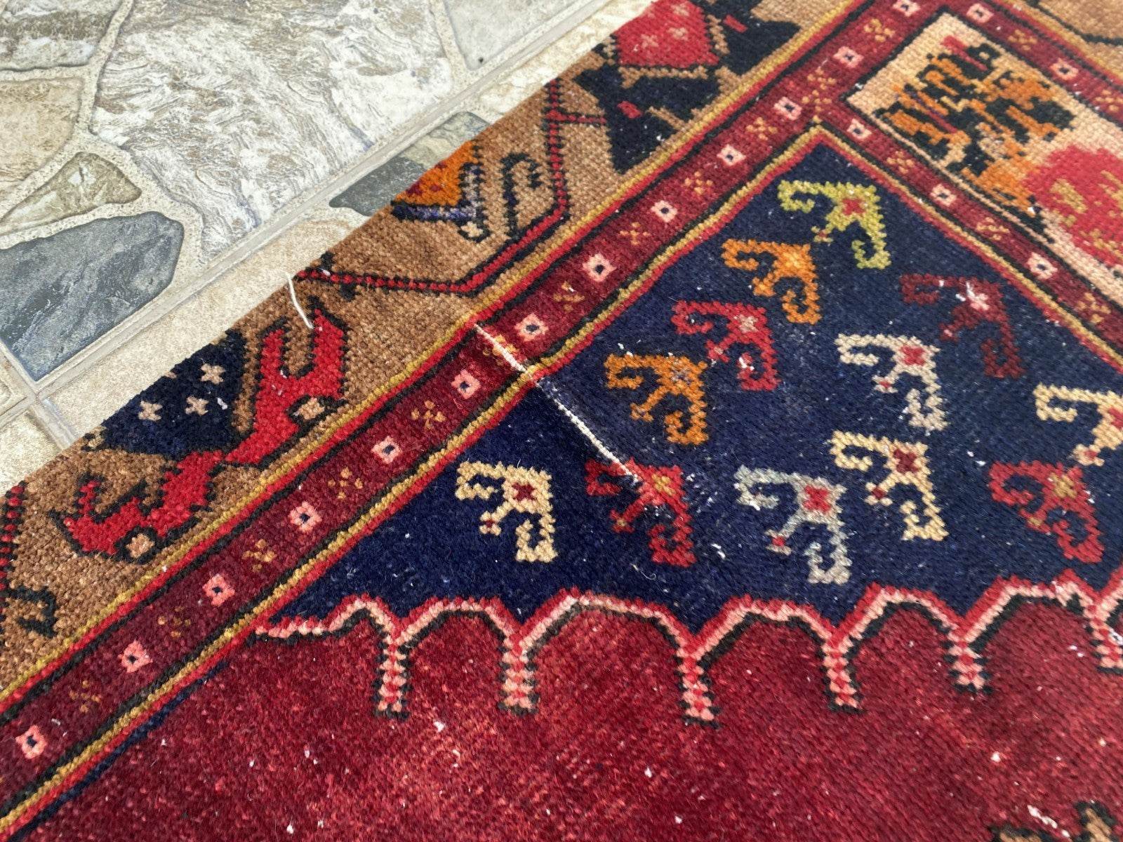 Vintage Anatolian Area Rug | 2.9x7.7 ft Handwoven Wool Antique Farmhouse Carpet