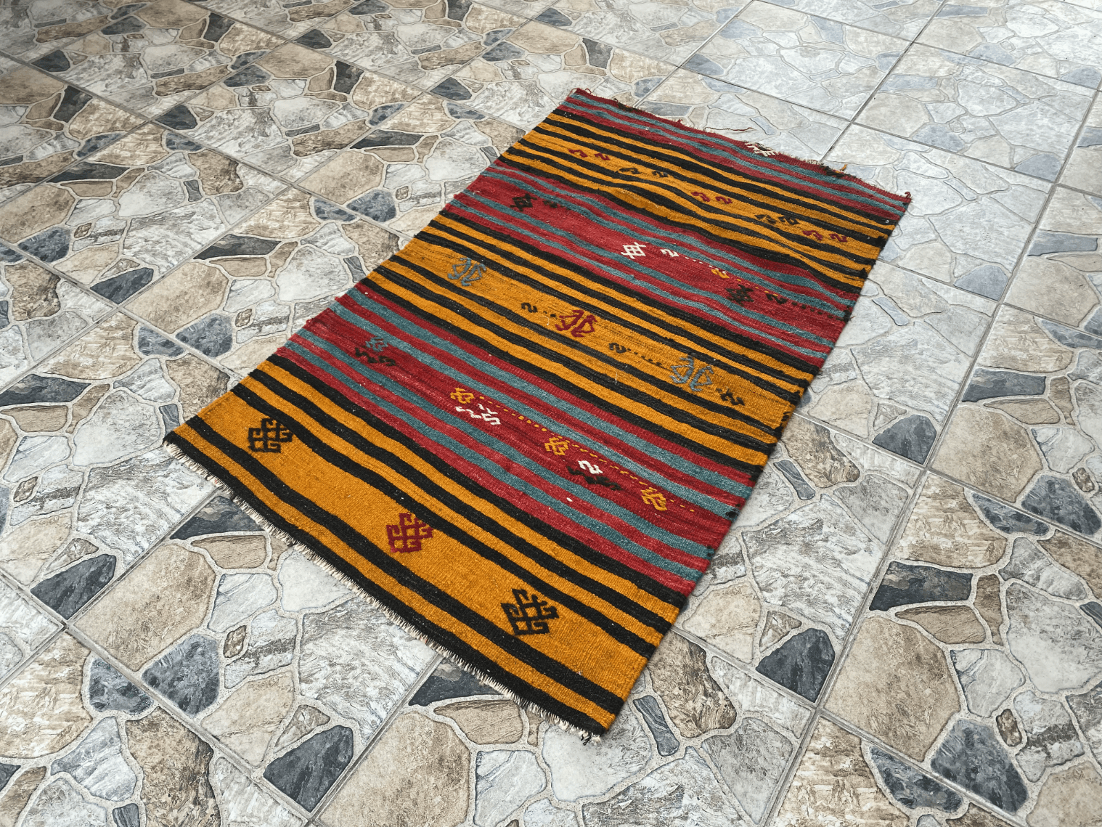 Vintage Turkish Kilim Rug | Handmade Tribal Wool Rug | Small 2x4 ft | Farmhouse