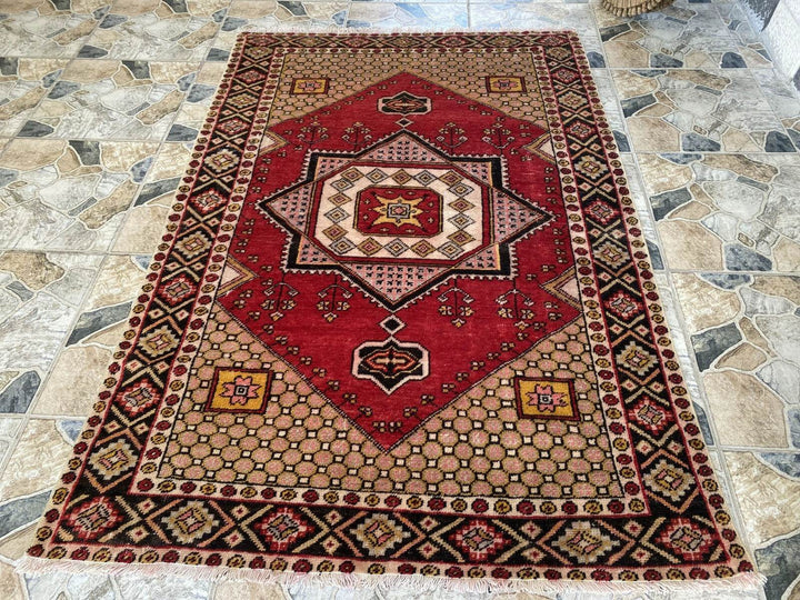 Vintage Rug | Wool Area Antique Farmhouse Anatolian Handmade Turkish Rug 4x6ft