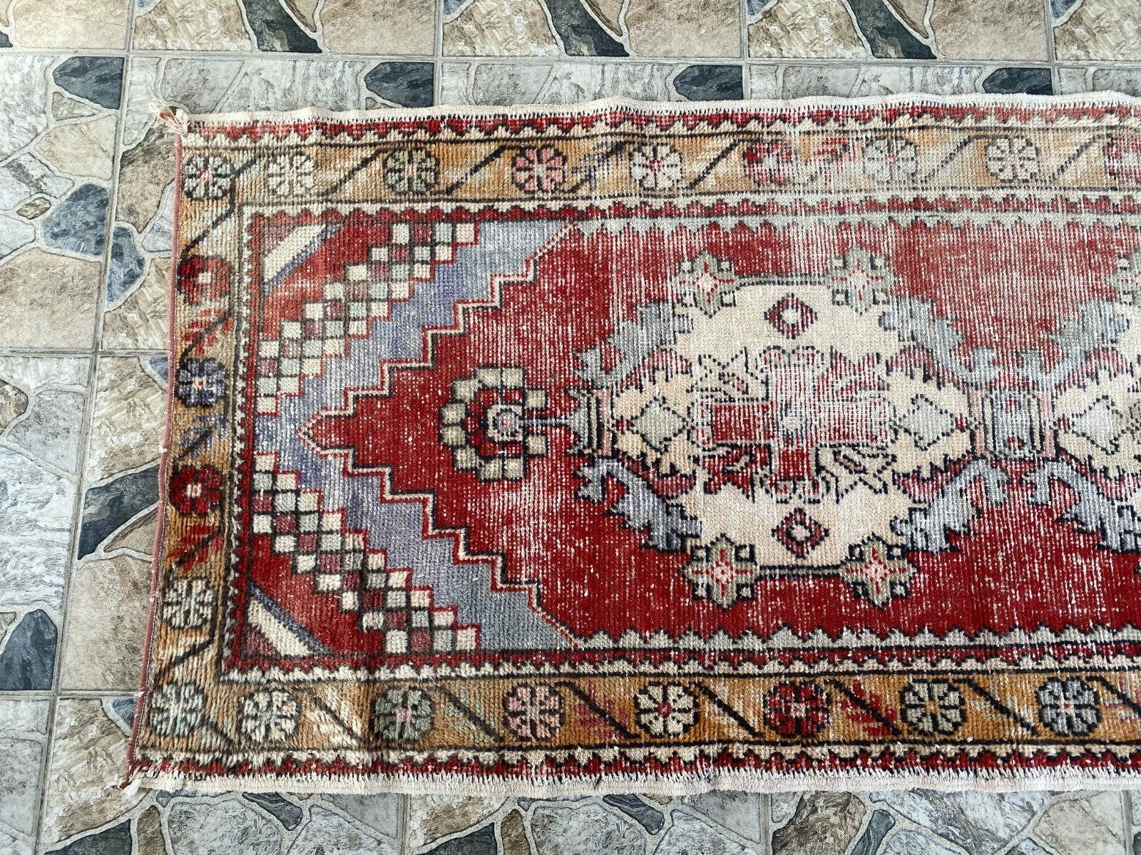 Vintage Turkish Oushak Rug, 3 x 9 ft Red Handmade Wool Antique Tribal Runner Rug