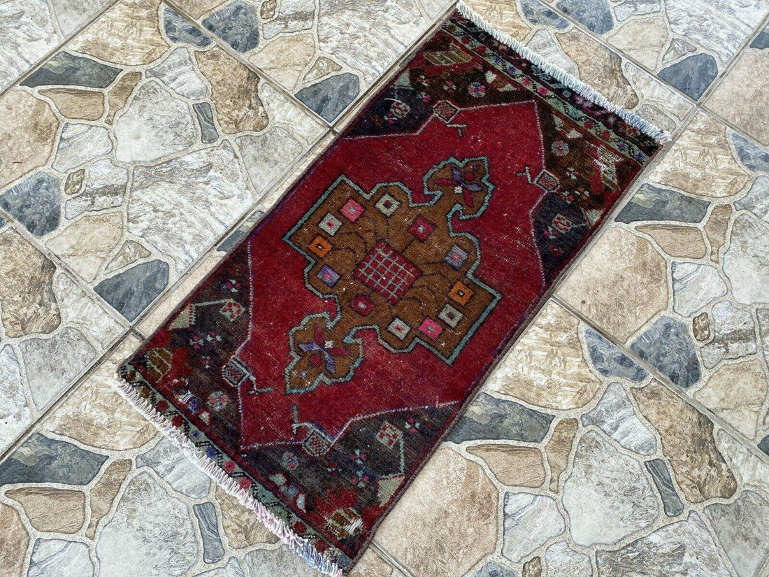 Handmade Turkish Vintage Rug | 1970s Tribal Wool Farmhouse Antique Small Carpet