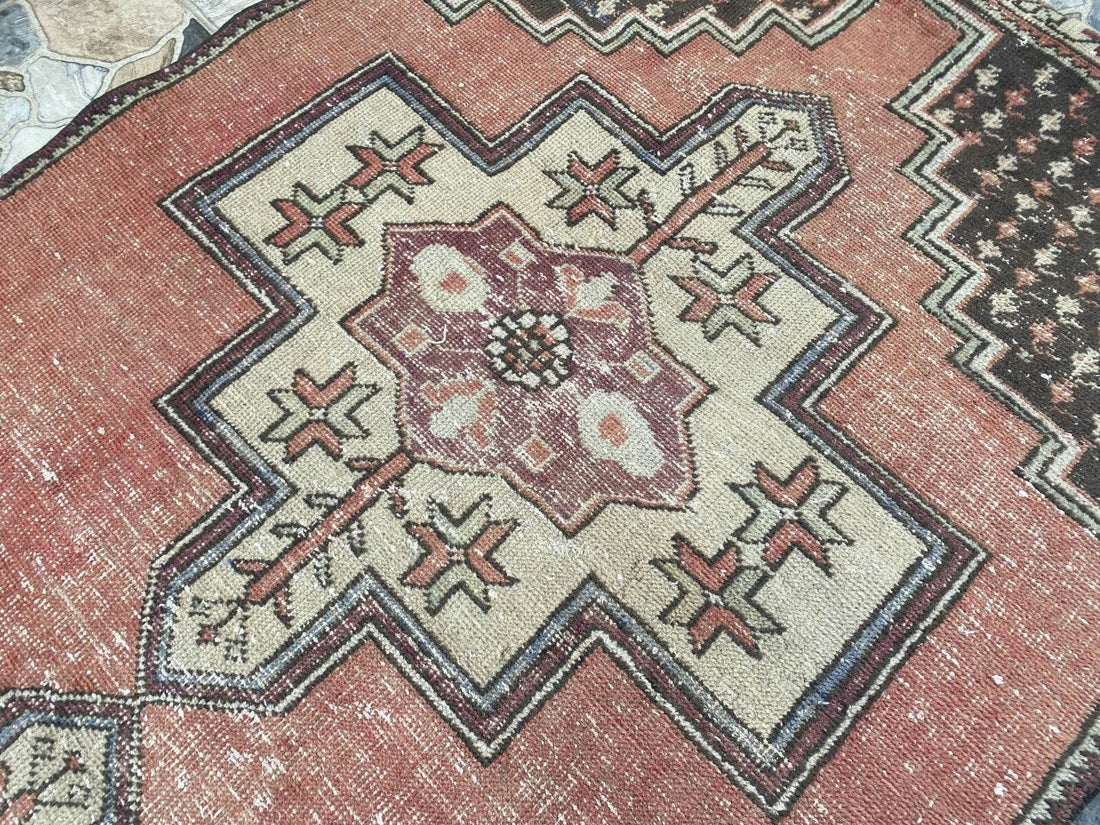 Geometric Turkish Vintage Rug,Farmhouse Vintage Anatolian Village Rug 3.6x7.8 ft