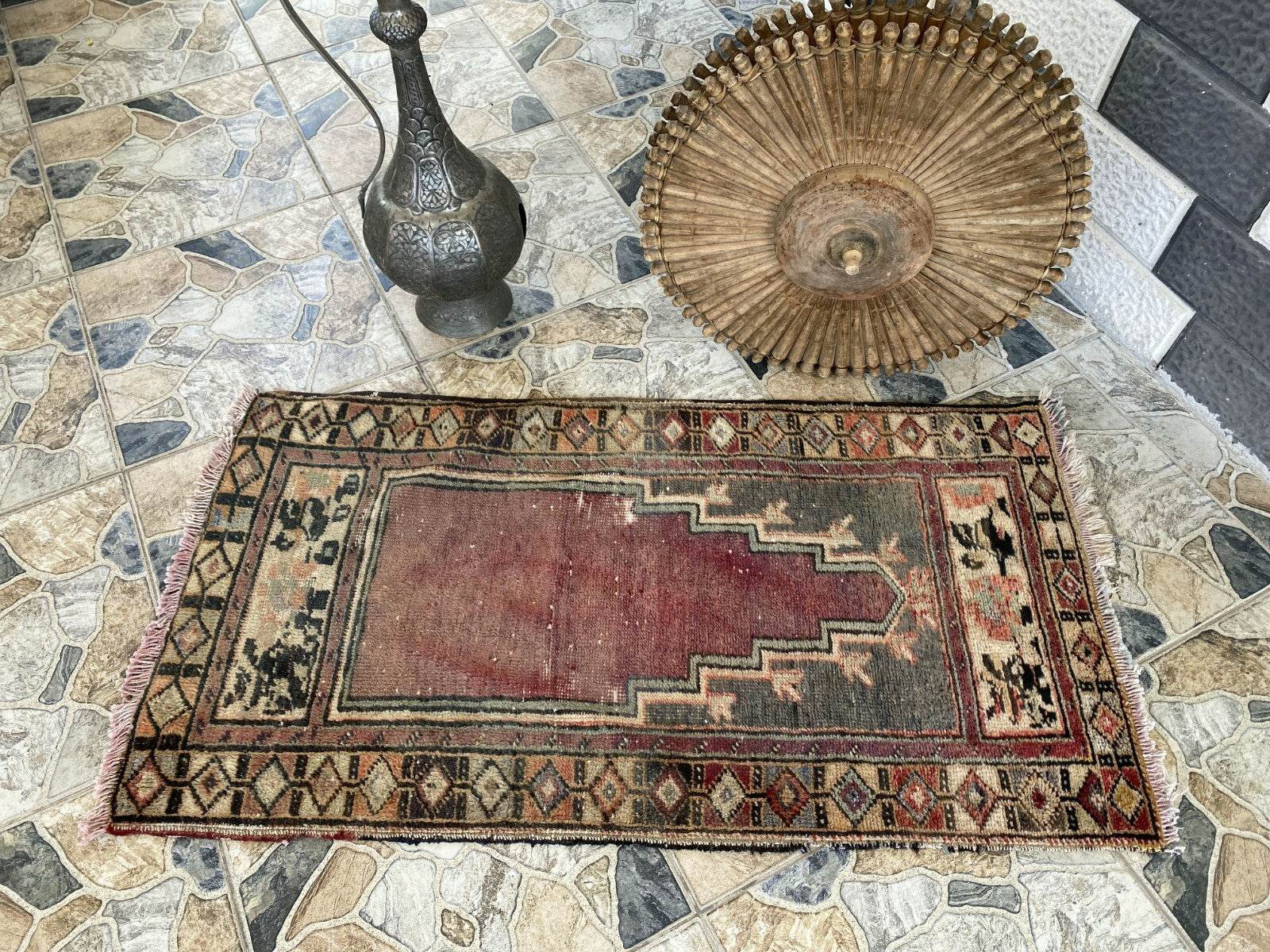 Handmade Turkish Vintage Rug | 1980s Tribal Wool Farmhouse Antique Small Carpet