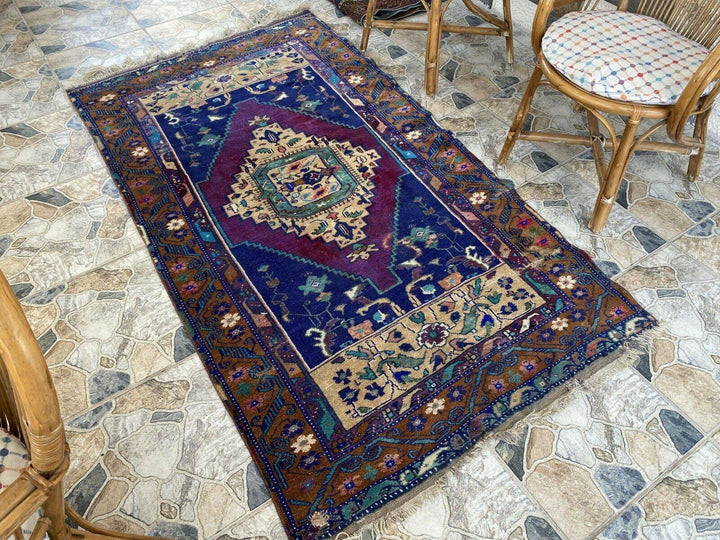 Oushak Geometric Vintage Turkish Rug Handmade Farmhouse Oriental Rug 3.8x6.8 ft
