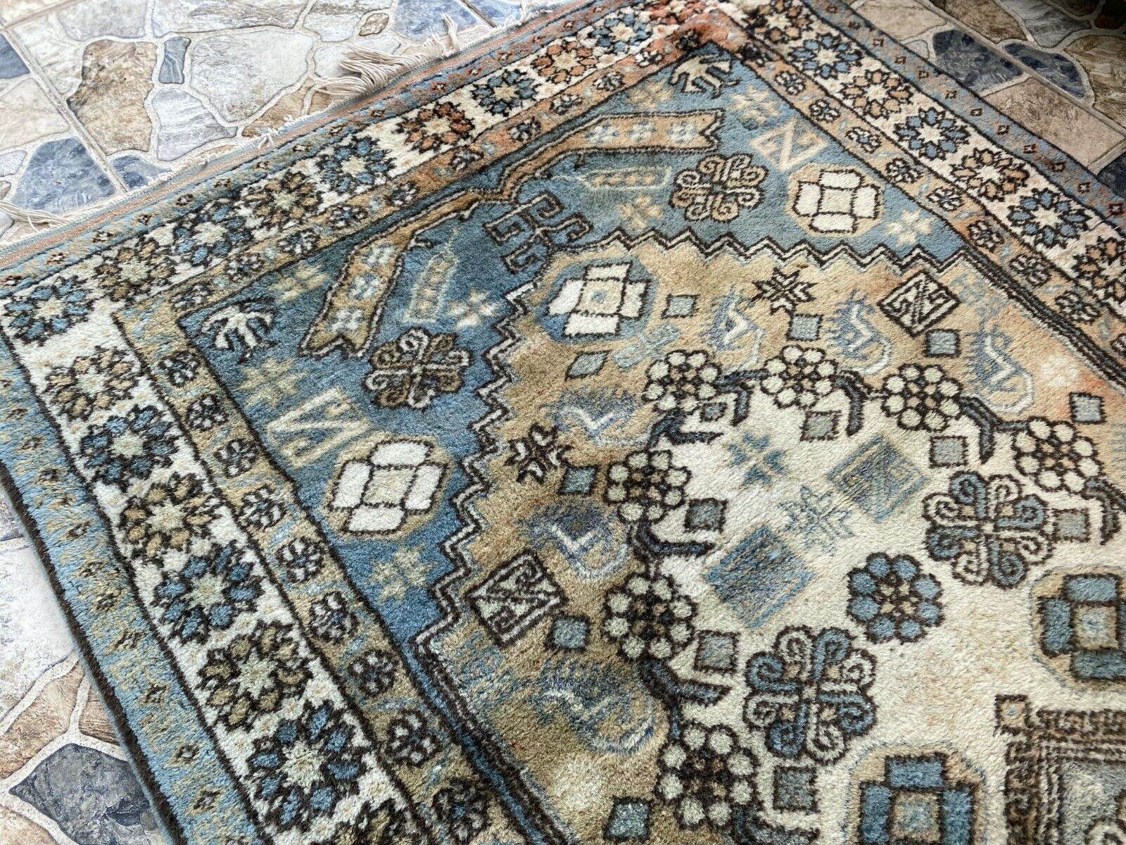 Vintage 1990s Turkish Oushak Rug | Geometric Handwoven Wool Carpet 3'5'' x 6'3''