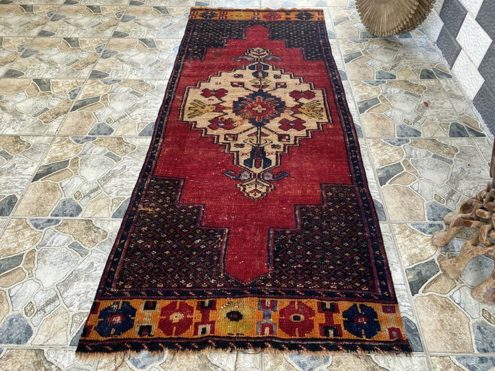 Vintage Turkish Anatolian Rug | 3 x 7.15 ft | Farmhouse Hand-Knotted Wool Carpet