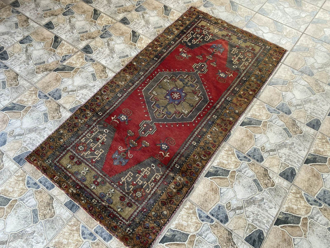 Vintage Turkish Oushak Rug | Anatolian Antique Tribal Hand-Knotted Wool Carpet 3x6 ft