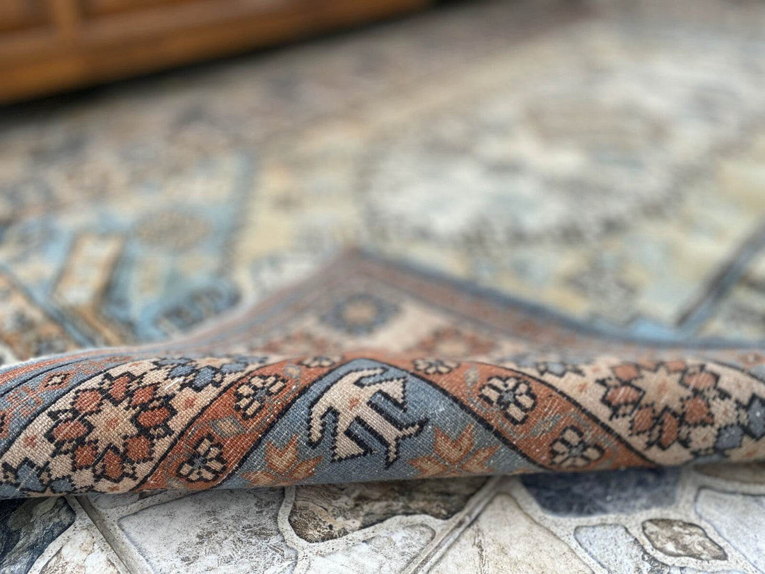 Vintage 1990s Turkish Oushak Rug | Geometric Handwoven Wool Carpet 3'5'' x 6'3''