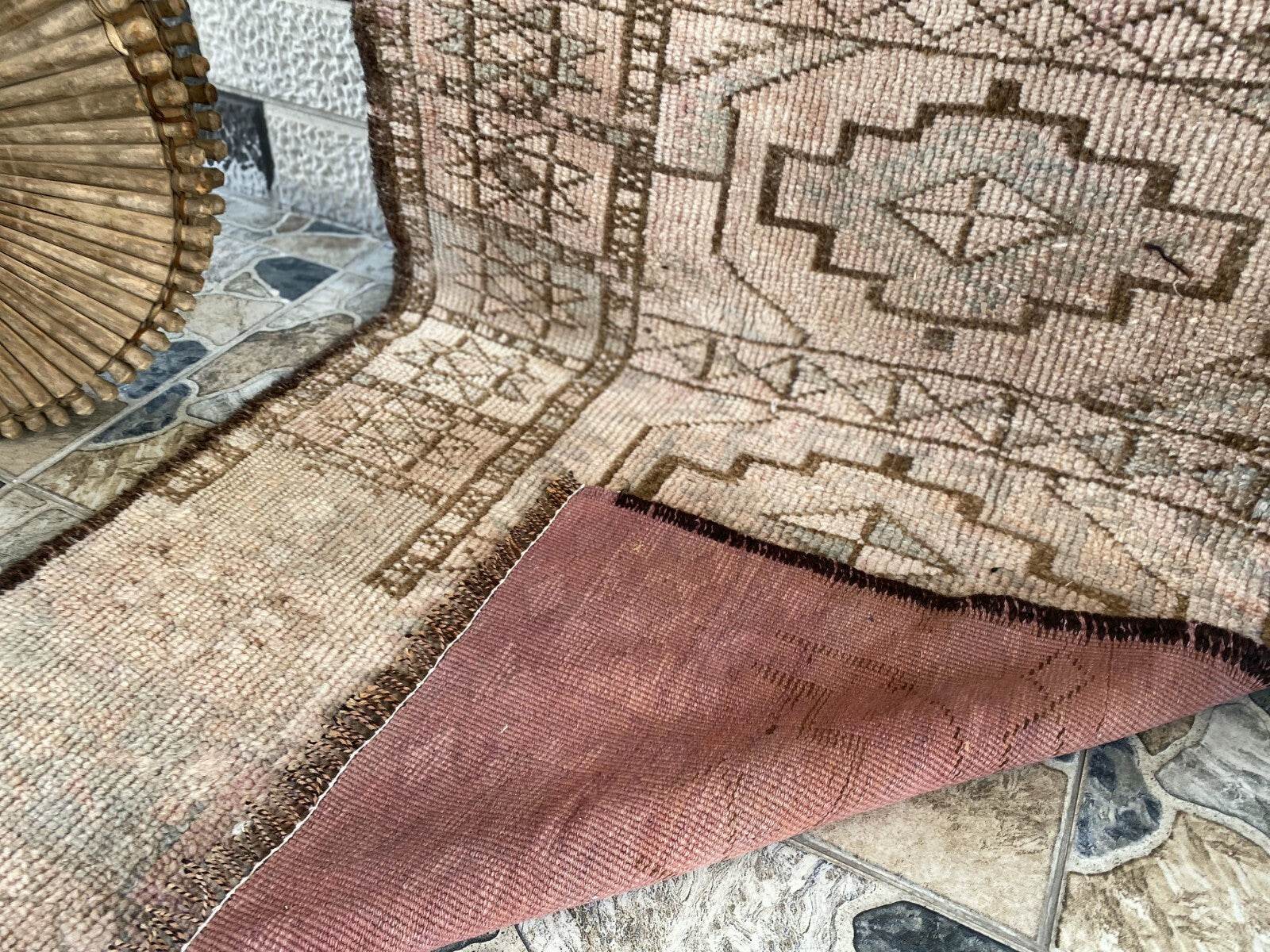 Vintage Kurdish Herki Rug | 1960s Brown Anatolian Hand-Knotted Wool Runner Rug