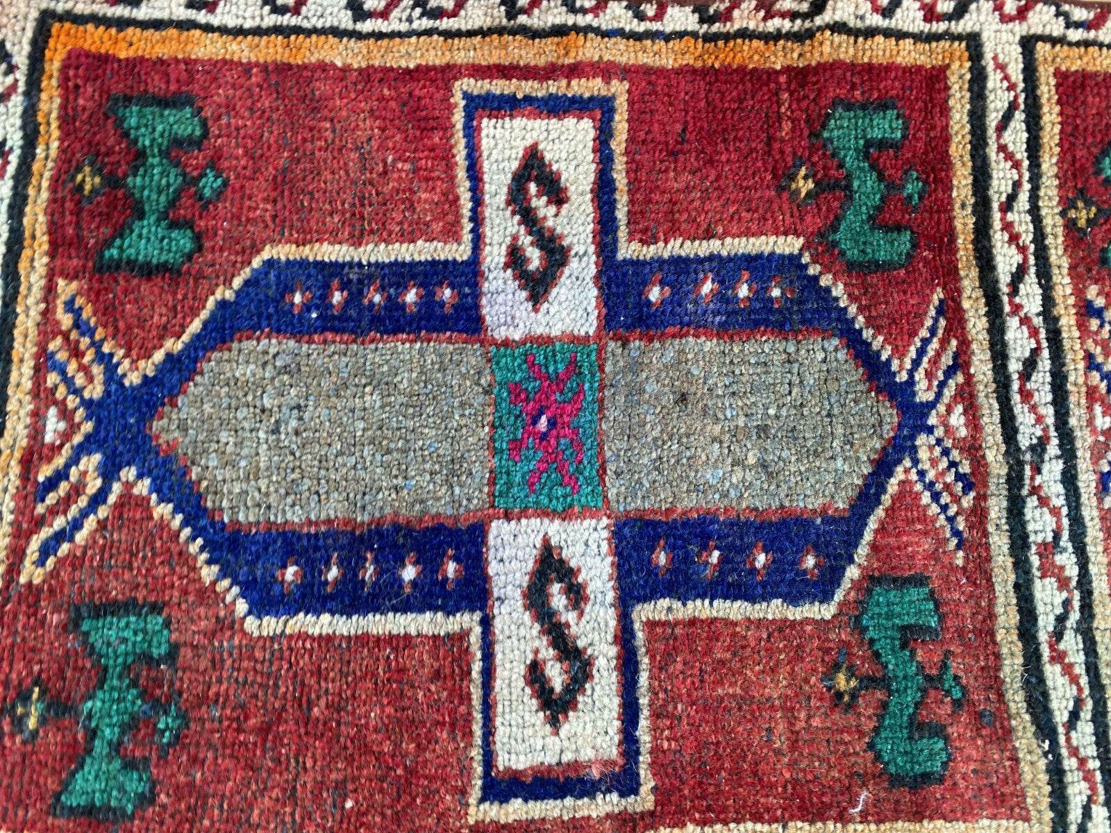 Vintage Turkish Tribal Rug | 1.6 x 3.4 ft | Handmade Wool Anatolian Small Carpet
