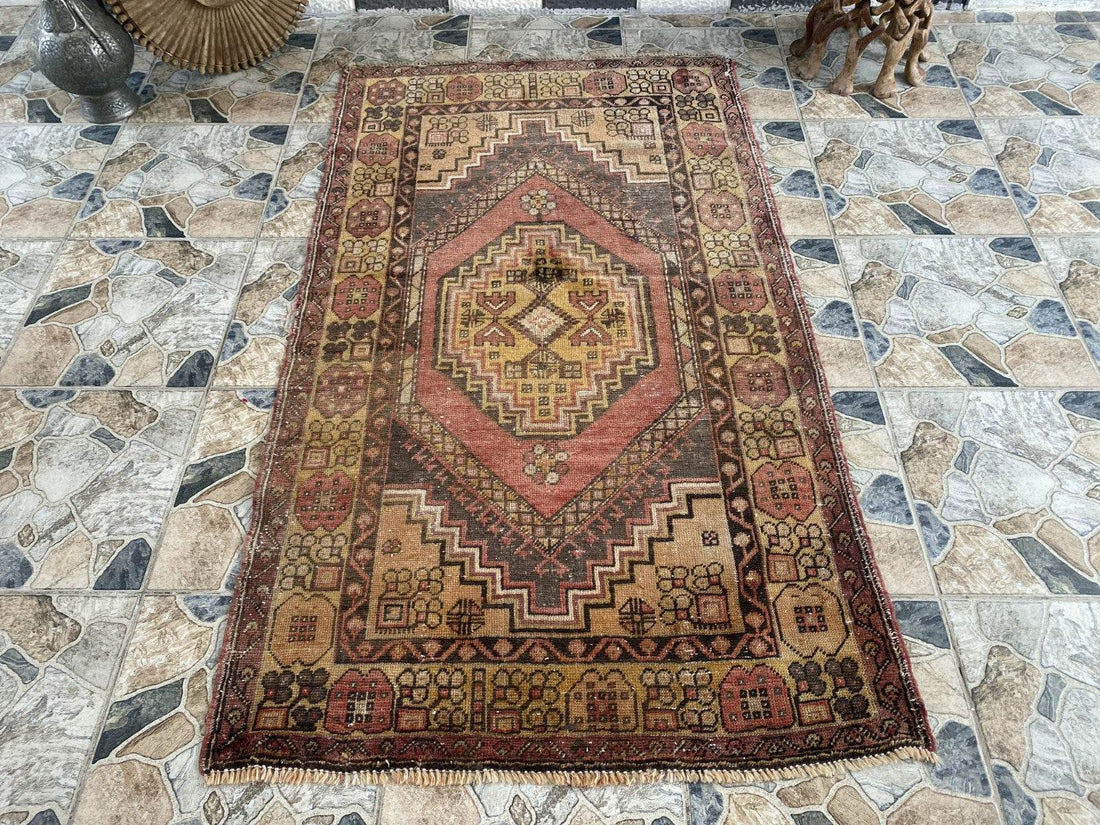 Handmade Turkish Vintage Rug | 1970s Tribal Wool Farmhouse Antique Area Carpet