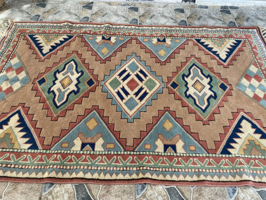 Vintage Kurdish Wool Rug - Handmade Bohemian Turkish Farmhouse Area Rug 4x7 ft
