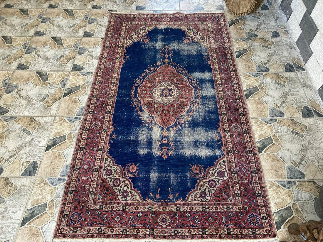 Vintage Rug | Antique Wool Farmhouse Anatolian Area Handmade Turkish Rug 3x6 ft
