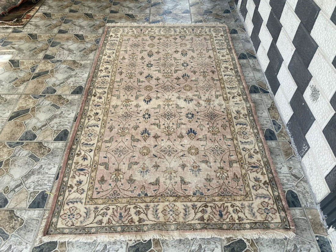Turkish Vintage Rug | Antique Farmhouse Tribal Handmade Wool Carpet 4.1x6.9 ft