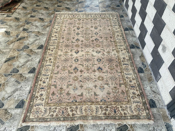 Turkish Vintage Rug | Antique Farmhouse Tribal Handmade Wool Carpet 4.1x6.9 ft